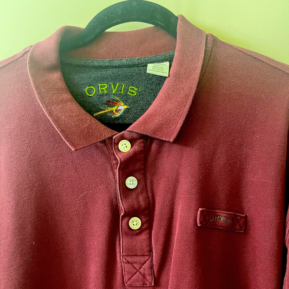 XL Orvis Long-sleeved Maroon Polo shirt